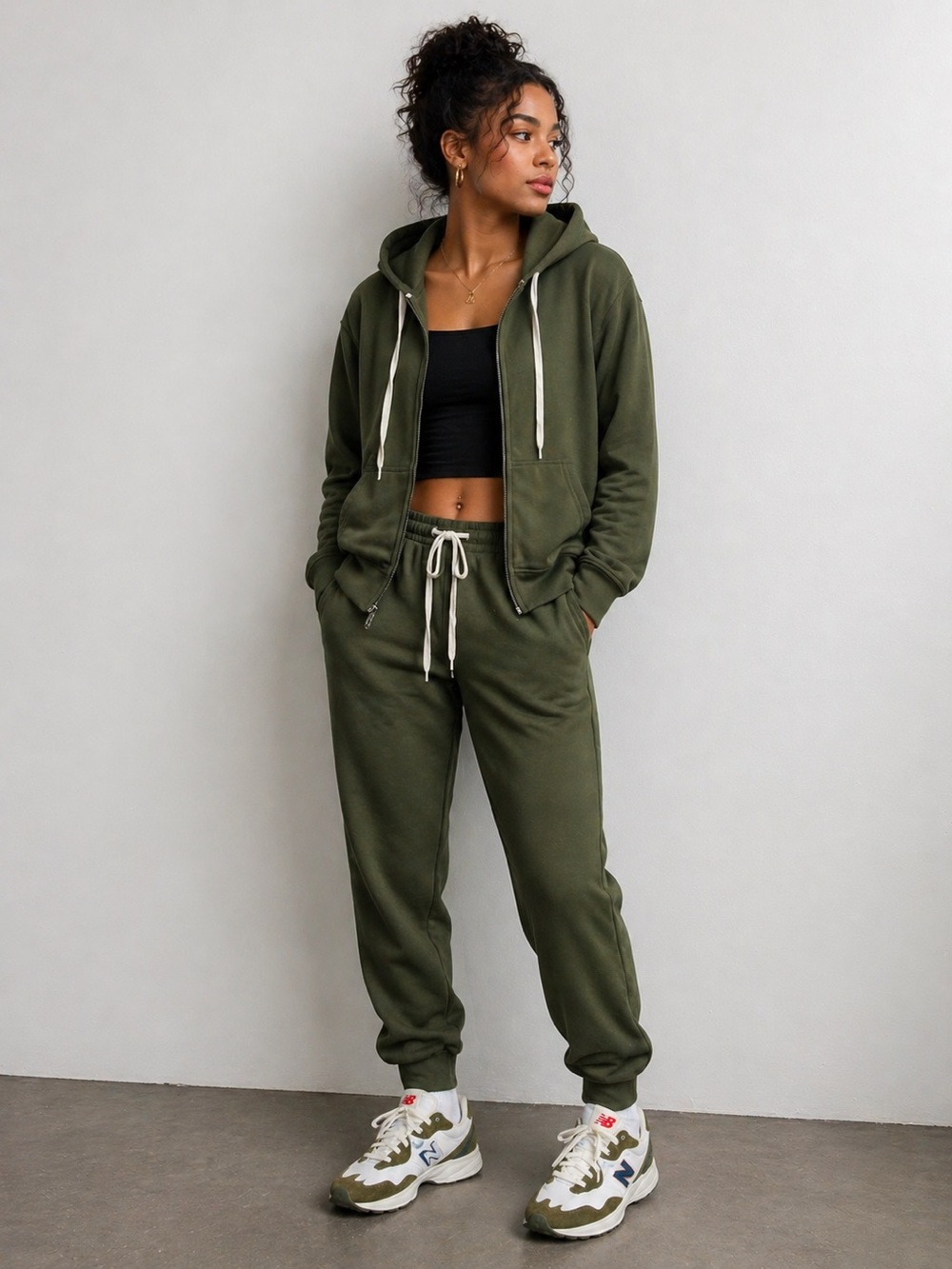 Olive Green Zip Hoodie & Jogger Set